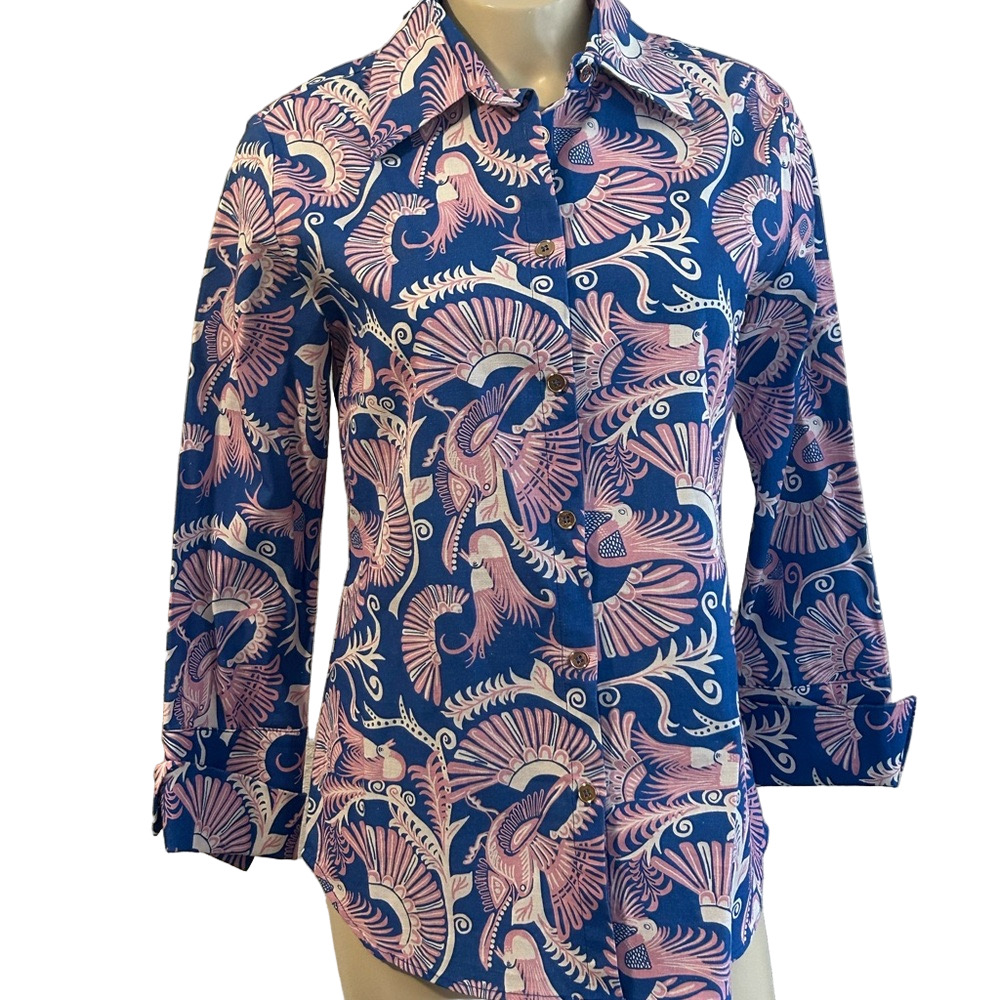 CK BRADLEY Casual Blue Costa Pink Paisley Button Down Tenley Shirt Sz XS NWT